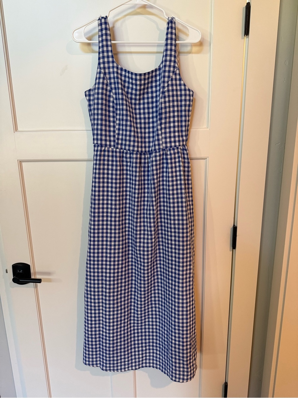 Blue Gingham Sleeveless Midi Dress